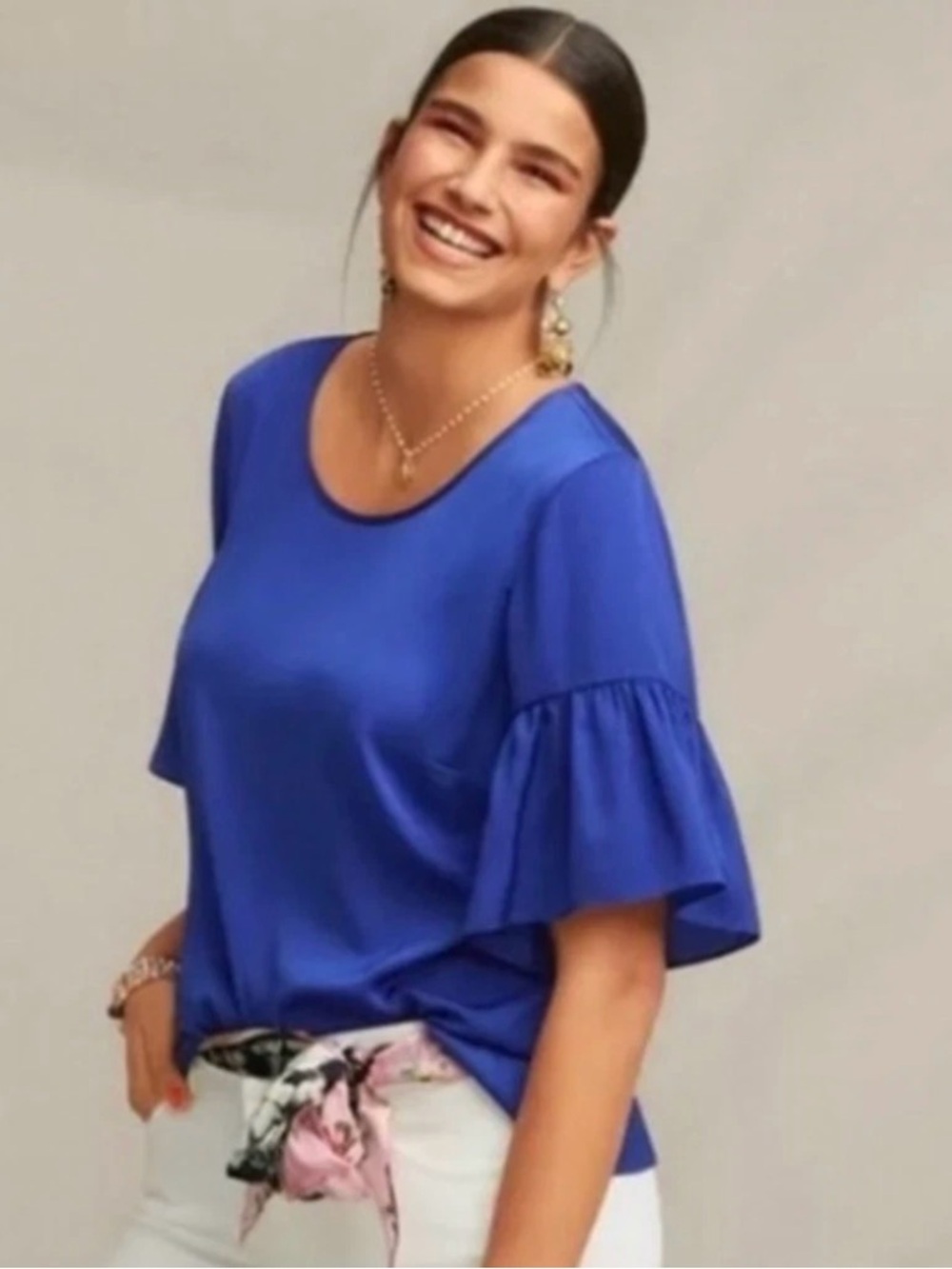 CAbi Sapphire Blue Ruffle Sleeve Blouse - Picture 6 of 6